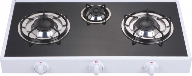 Estufa de mesa a gas de lujo y top de vidrio de 3 hornillas