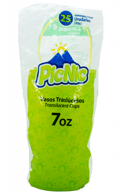 Vaso Plástico Transparente Picnic 7 oz. 25 un
