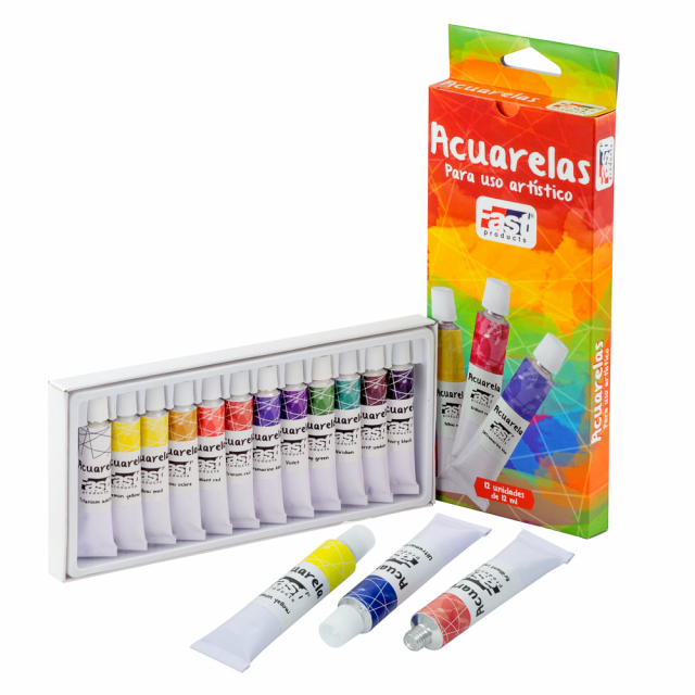 ACUARELA FAST PROFESIONAL TUBO 12ML ESTUCHE 12 COL. (6X10)