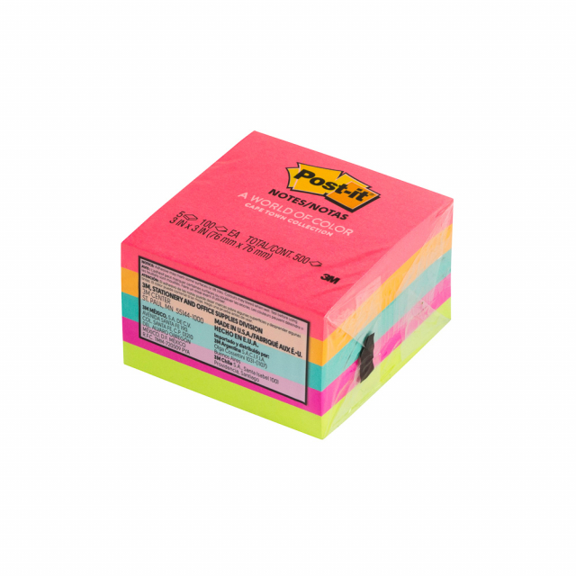 BLOCK POST IT 654-5PK 3"X3" PX5 CAPETOWN (NEON) (24)