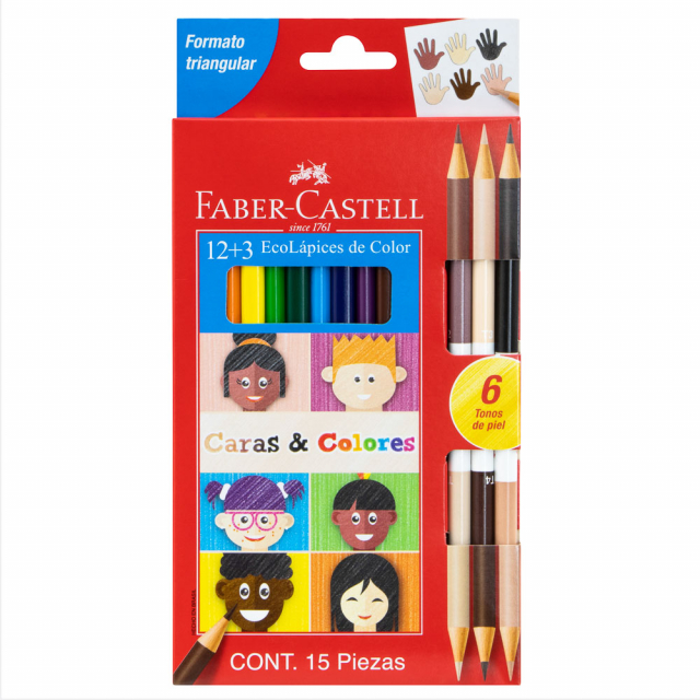 CRAYON DE MADERA FABER CASTELL 120112CC 12 COL. LARGO TRIAN. + 3 BICOLOR (6X12)