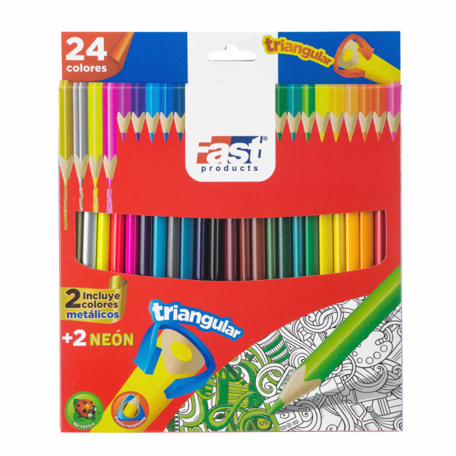 CRAYON DE MADERA FAST 24 COL. LARGO TRIANGULAR (6X12)