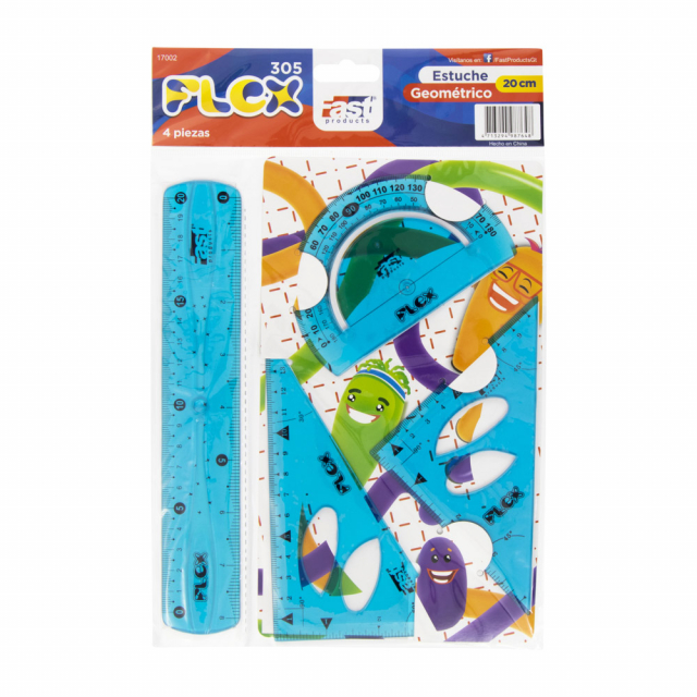 ESTUCHE GEOMETRICO FAST 305 PEQUEÑO FLEXIBLE C/REGLA 20 CM (144)