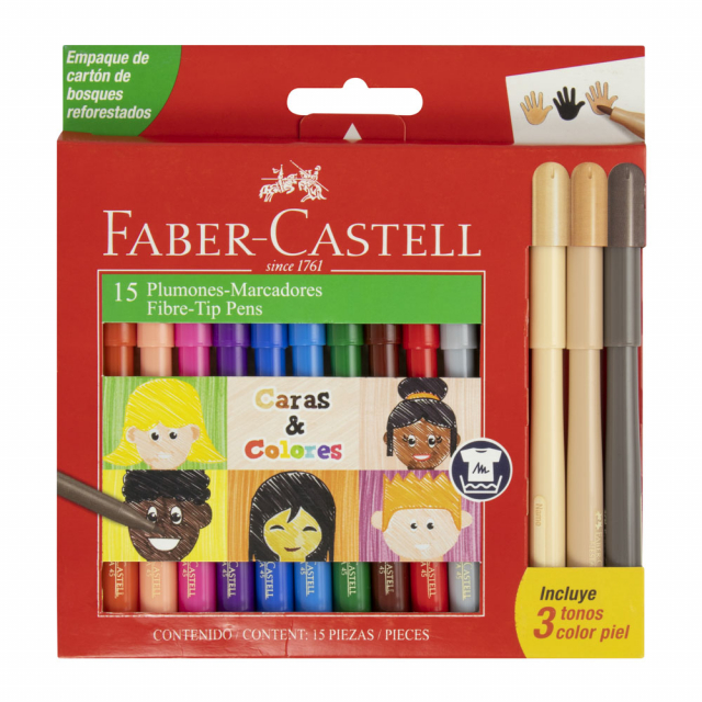 MARCADORES EN ESTUCHE FABER CASTELL 12 COL. + 3 COL. PIEL (84)