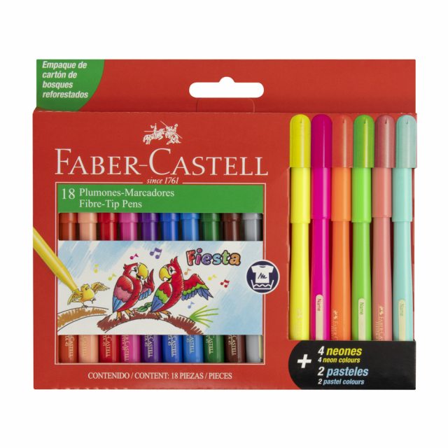 MARCADORES EN ESTUCHE FABER CASTELL 555336 12 COL. + 4NEON + 2PASTEL (30)