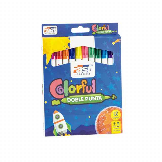 MARCADORES EN ESTUCHE FAST 12 COL. DOBLE PUNTA (12X12)