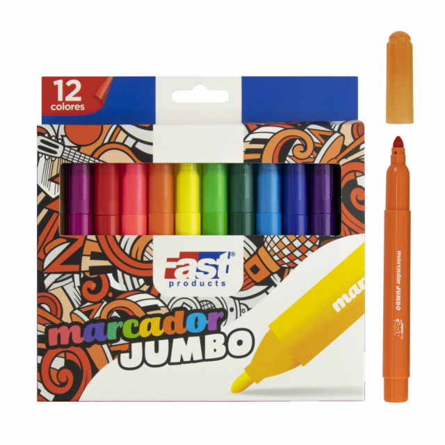 MARCADORES EN ESTUCHE FAST 12 COL. JUMBO (8X12)