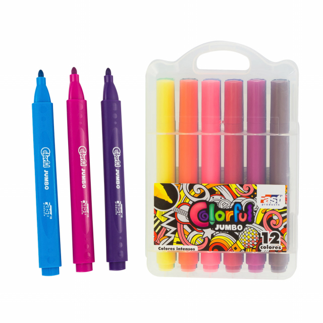MARCADORES EN ESTUCHE FAST 12 COL. JUMBO TRIANGULAR (72)