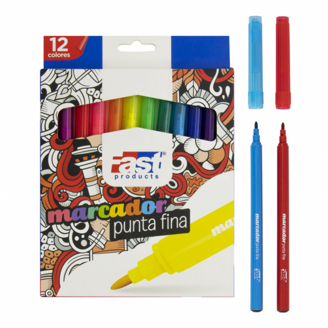 MARCADORES EN ESTUCHE FAST 12 COL. PUNTA FINA (10X24)