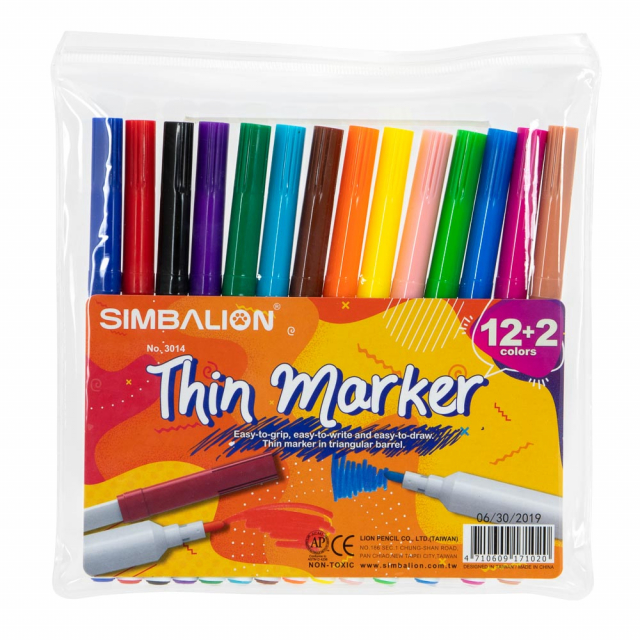 MARCADORES EN ESTUCHE SIMBALION 30-P 12+2 COL. PUNTA FINA (12X12)