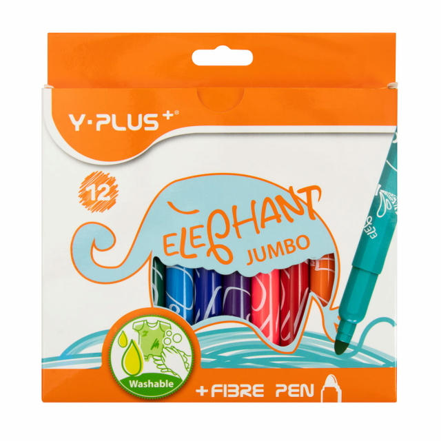 MARCADORES EN ESTUCHE Y-PLUS ELEPHANT FP1711 12 COL. JUMBO (8X12)