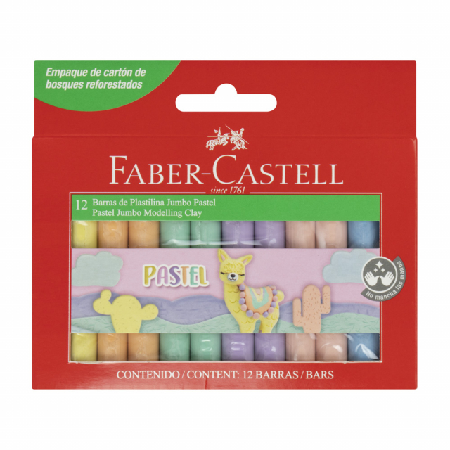 PLASTICINA FABER CASTELL 180 GR. CAJA X 12 BARRAS DE COLORES PASTEL (48)