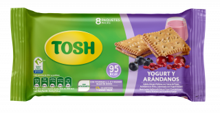 Galleta rellena de Yogurt  y arandanos paquete Tosh 8 uds