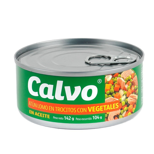 Atún lomo trozos con vegetales en aceite Calvo 142g