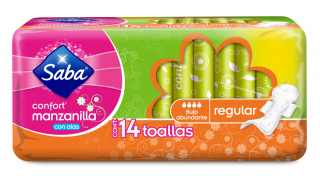 Toalla sanitaria confort regular manzanilla Saba 14 uds