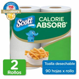 Toalla de Papel Desechable Scott Calorie Absorb 2 Rollos 90 hj.