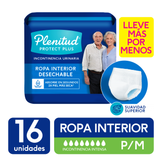 Ropa Interior Desechable Adulto Plenitud Protect Plus P/M 16 un.