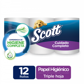 Papel Higiénico Scott Cuidado Completo Triple Hoja 12 Rollos