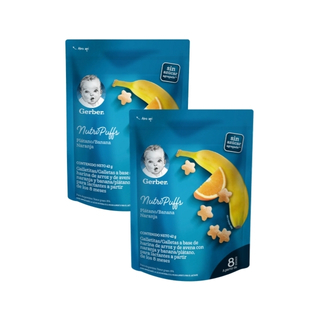 Galletas nutri puffs banano y naranja Gerber 42 gramos 2 pack 