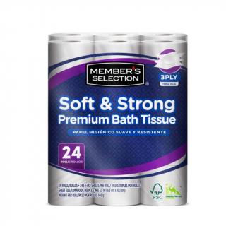 Papel higiénico suave y resistente Member's Selection 24 und