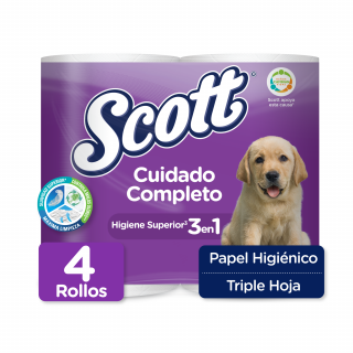 Papel Higiénico Scott Cuidado Completo Triple Hoja 4 Rollos