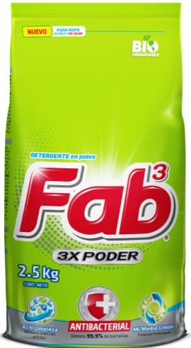 Detergente En Polvo Fab Antibacterial 2 kg.