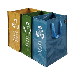 Perfetto Set de 3 Bolsas de Reciclaje Papel, Plástico y Vidrio para Clasificar Basura 3Un