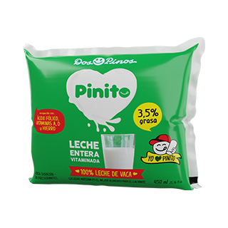 Leche entera uht pinito dos pinos bolsa 450 ml