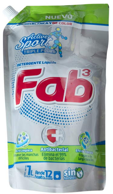 Detergente líquido doypack antibacterial sport Fab 900 ML